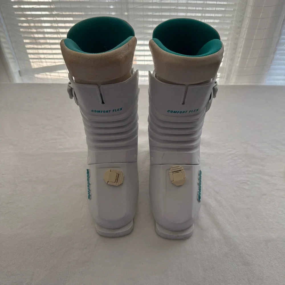 Vintage Raichle RX 560 Ski Boots Retro 80s 90s White & Teal Size 7